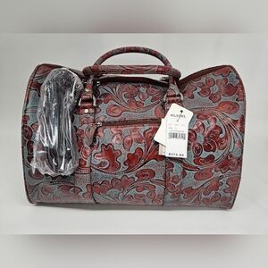 Wilson Leather Pelle Studio HAND TOOLDED Brown & Blue Leather Carry On Duffle